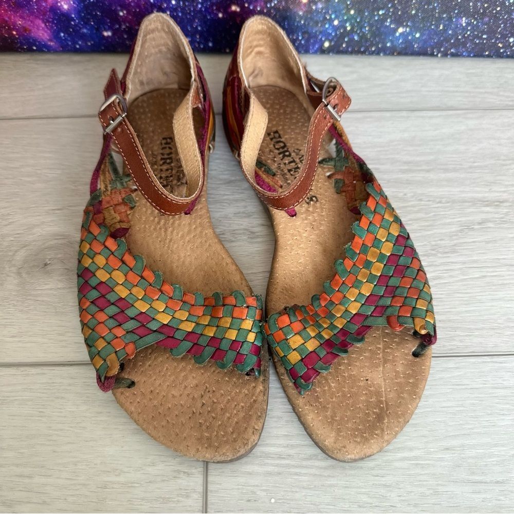Calza Hortegas Mexican Huarache Sandals Handwoven Aztec Southwestern‎ Leather 7